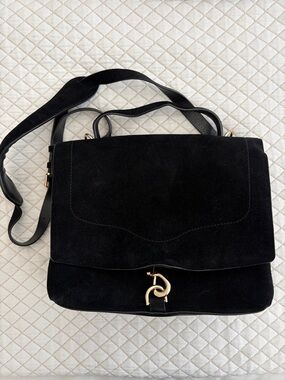 Rebecca Minkoff Black Suede Shoulder Bag with Gold Hardware